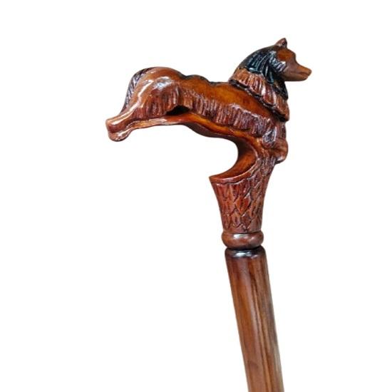 Handcrafted Dog Head Wooden Cane  Stylish  Durable