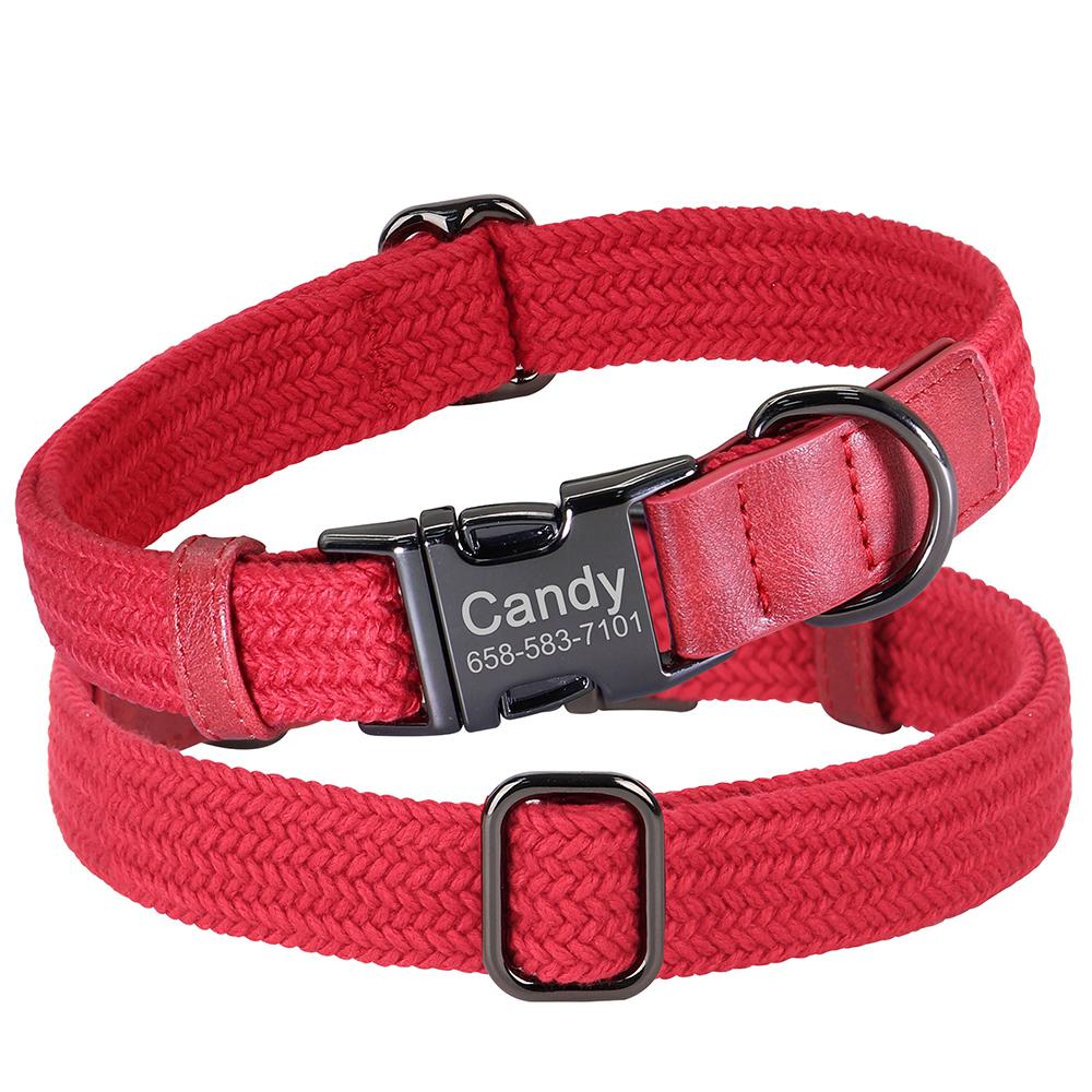 Custom Dog Collar Nylon Dog Collars Free Engraved Pet Pug Bulldog Name ID Buckle Necklace Adjustable for Small Medium Large Dogs