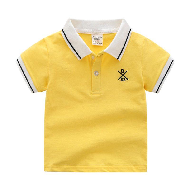 Summer Kidsren's Stripesd Lapel Casual Short-Sleeved T-Shirt Korean Style Kidsren's Polo Shirt Baby Embroidered Letter Top