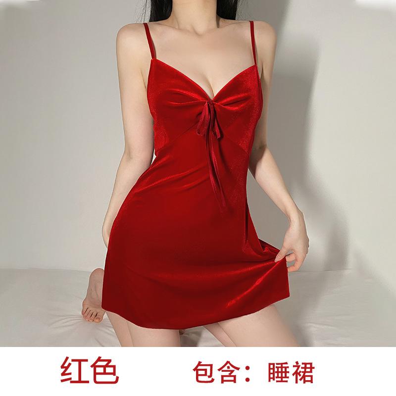 Sexy bow burgundy suspender plus size gold velvet pajamas pajamas pajamas pure desire loungewear new year model