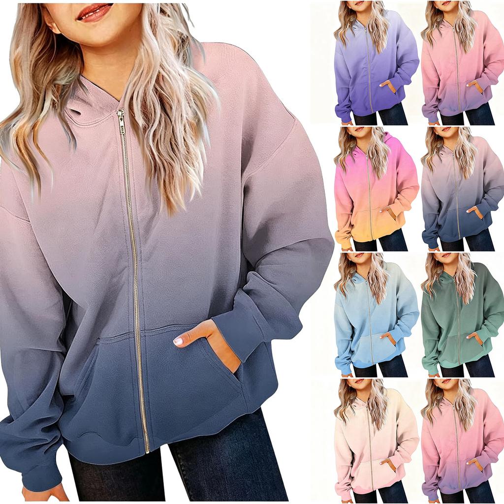Kids Hooded Zip Up Jacket Gradient Print Long Sleeve Casual Sweatshirt for Boys and Girls