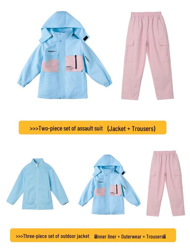 Kids' Thickened Ski Suit Set: Warm DuPont, Three-Proof Mountaineering Jacket for Boys & Girls, Primary School Students, Three-Piece.