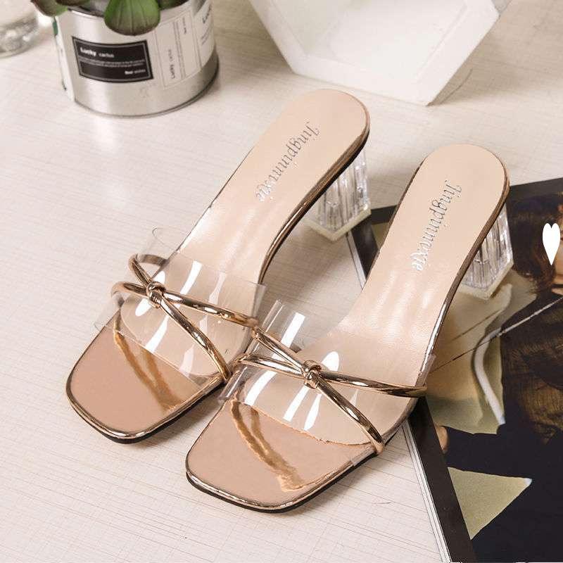 Sandals women's summer 2025 new model, fashionable and versatile outer wear, high-heeled sandals thick-heeled transparent crystal and women's s