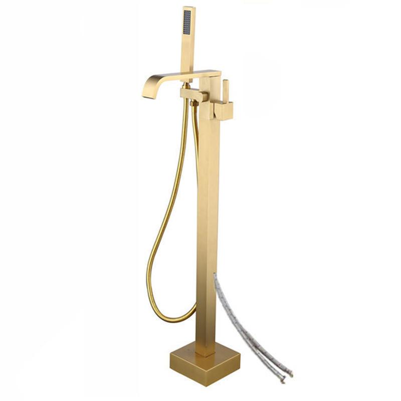 Tuqiu Bathtub Faucet + Handheld Shower Free Standing Rose Gold BathTub Mixer Taps Floor or Wall Mounted Bathtub Mixer