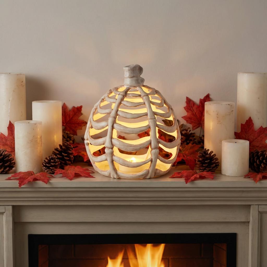 Halloween Pumpkin Skeleton Light Up Decoration with Glowing for Party Indoor Outdoor Decor