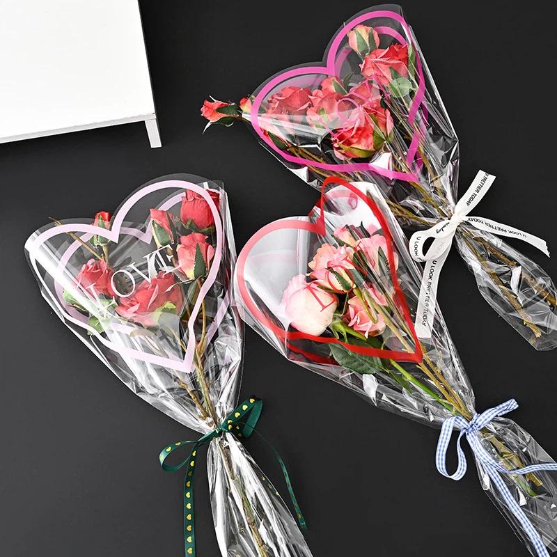 Transparent Rose Packaging Bags Flower Bouquet Plastic Bag Bouquet Wrapping Paper One Straight Bag Flower Packagin