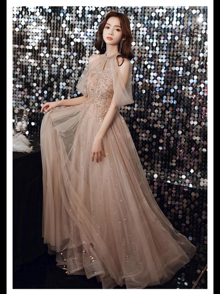 Champagner Abendkleid 2024: Elegantes Brautjungfernkleid für das Frühlingsbankett