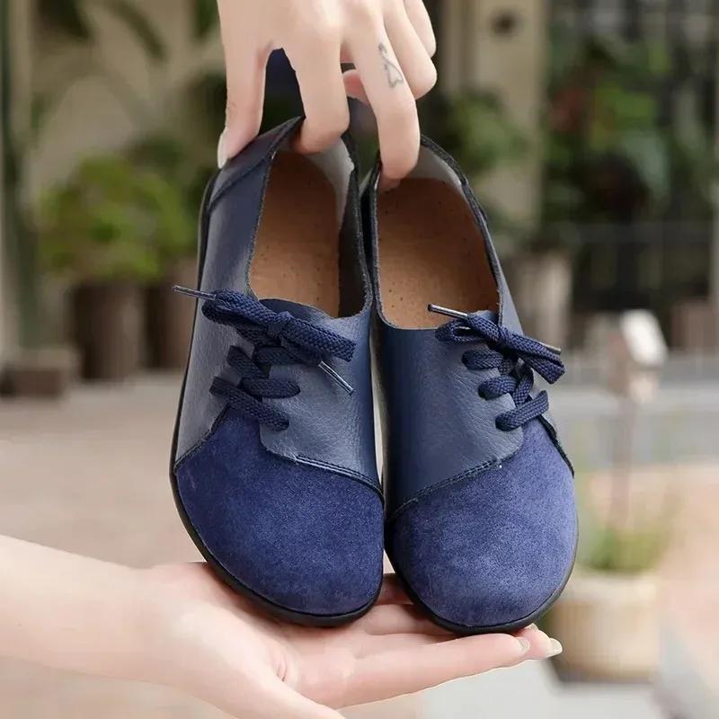 Women Leather Moccasins Flats Shoes Woman Sneakers Lace-Up Casual Ladies Driving Shoes Round Toe PU Loafers Zapatos De Mujer