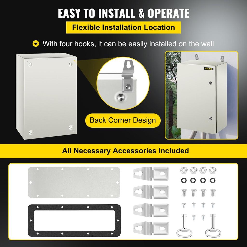 NEMA Steel Enclosure, 24 x 16 x 10\'\' NEMA 4X Steel Electrical Box, IP66 Waterproof & Dustproof, Outdoor/Indoor Electrical Junction Box, with