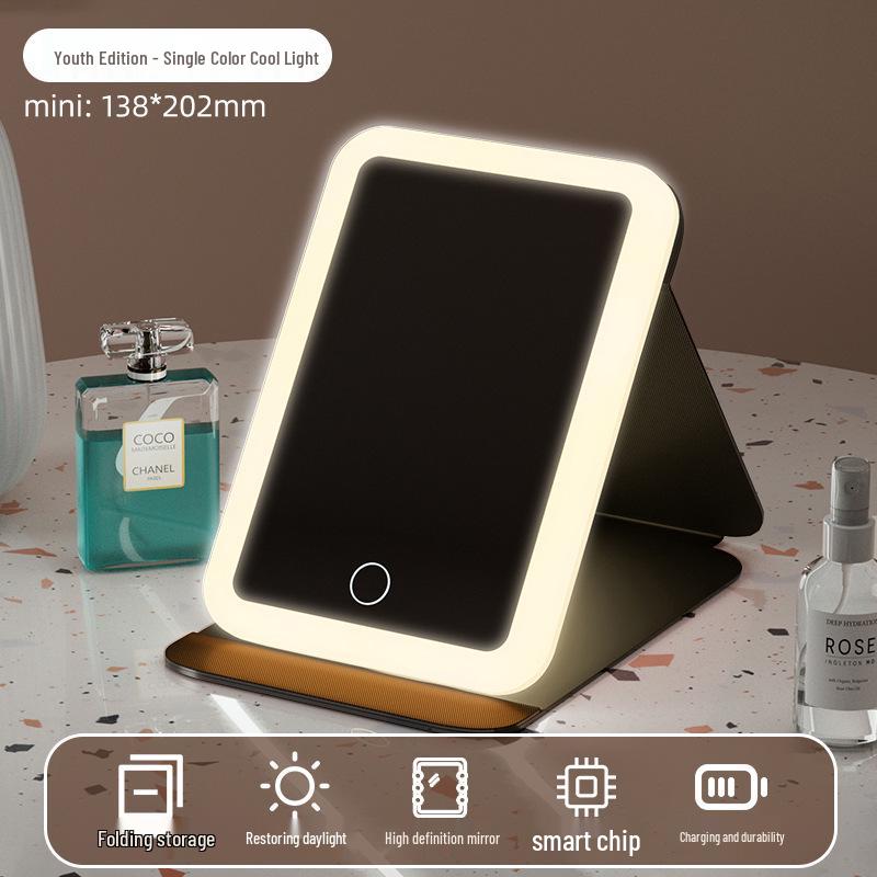 Portable LED Makeup Mirror with Light - Foldable Desktop Vanity Mirror