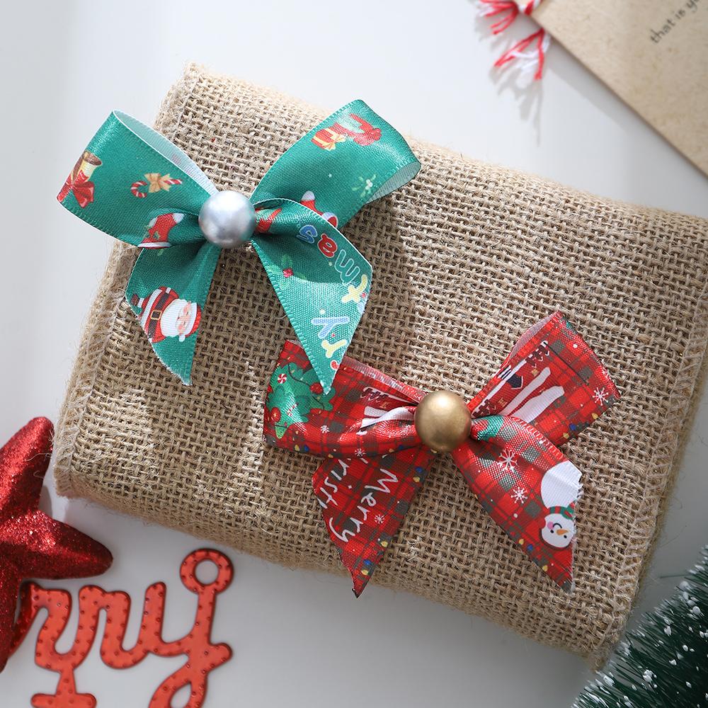 10Pcs Bow Ribbon Christmas Supplies Decoration Xmas Tree Pendant Ornament Bows for Home Decor New Year's 2025 Gifts Accessories