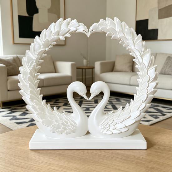 3D Printed Heart Shape Swan Couple Figurine, Romantic Love Statue for Wedding Women Couple Wife, Modern Style Decor for Shelf Office Living Room