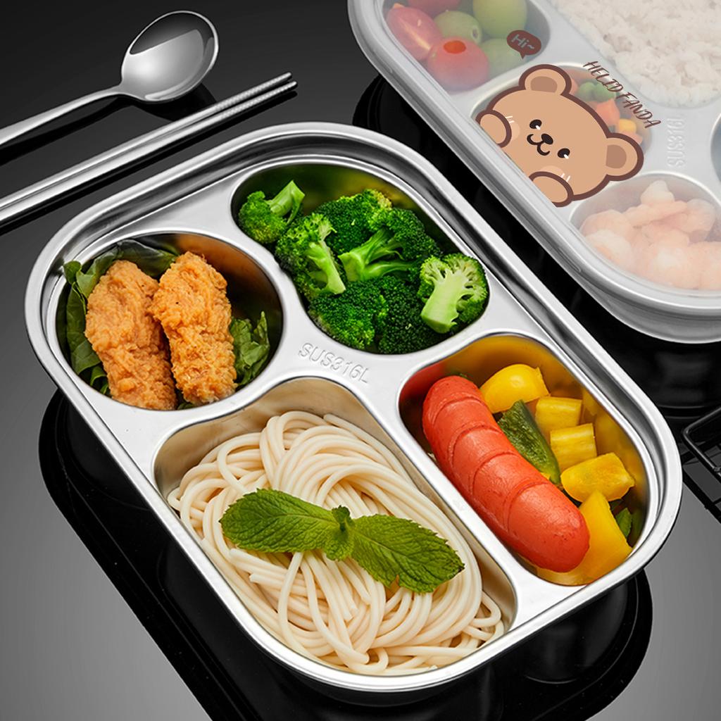 WORTHBUY 4/5 Grids 316 Stainless Steel Dinner Plate Portable Divided Lunch Box For Students Kids Large Capacity Food Contianer
