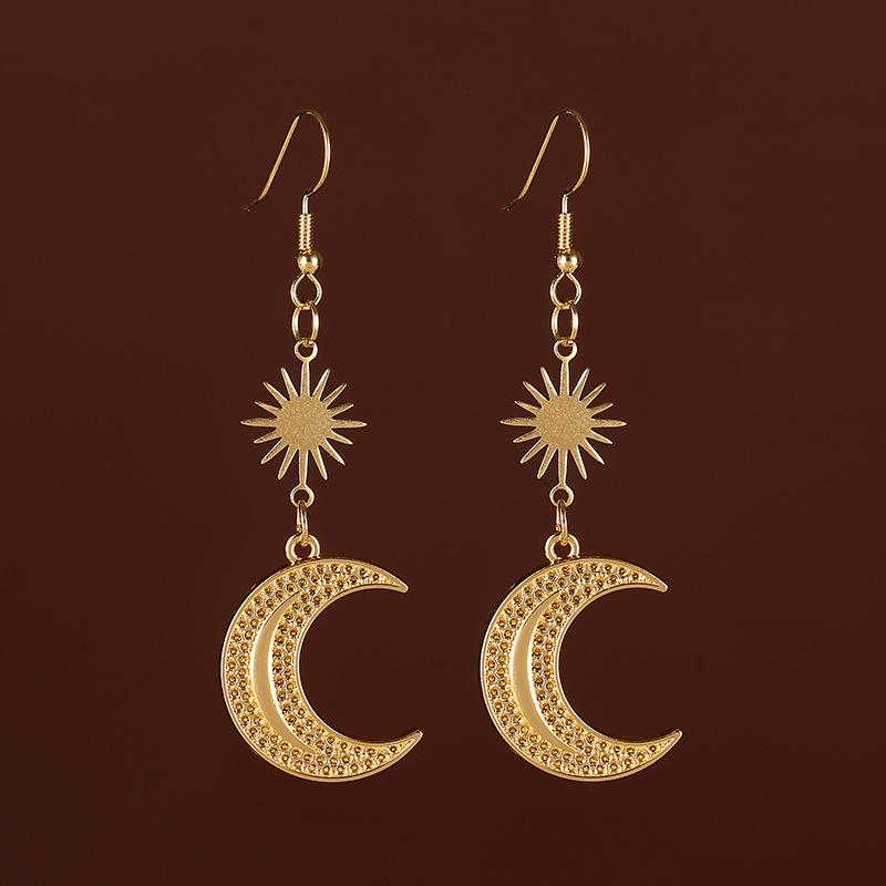 New Arrival Hippie Tribe Bohemia Gold Color Sun Crescent Moon Dangle Earrings for Women Infidels Witch Jewelry Accessories Gifts