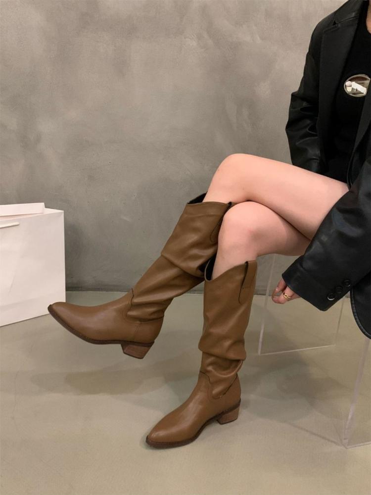 Fashion Autumn Winter Middle Heel Ladies Knee High Shaft Shoes 2025 New Waterproof Women's Long Boots Rock Fashion On Offer Footwear
