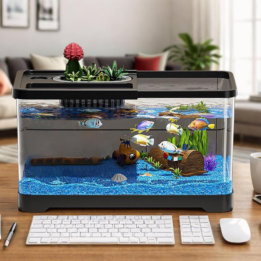 Aquarium Kit Betta Fish Tank For Beginners Desktop Beginner Aquarium with Landscape Decor Accessories For Aquatic Animals