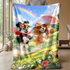 Fluffy Dog In Flower Garden Theme Blanket Lightweight Warm Flannel Blanket Decorative Throw Blanket for Home Decoration