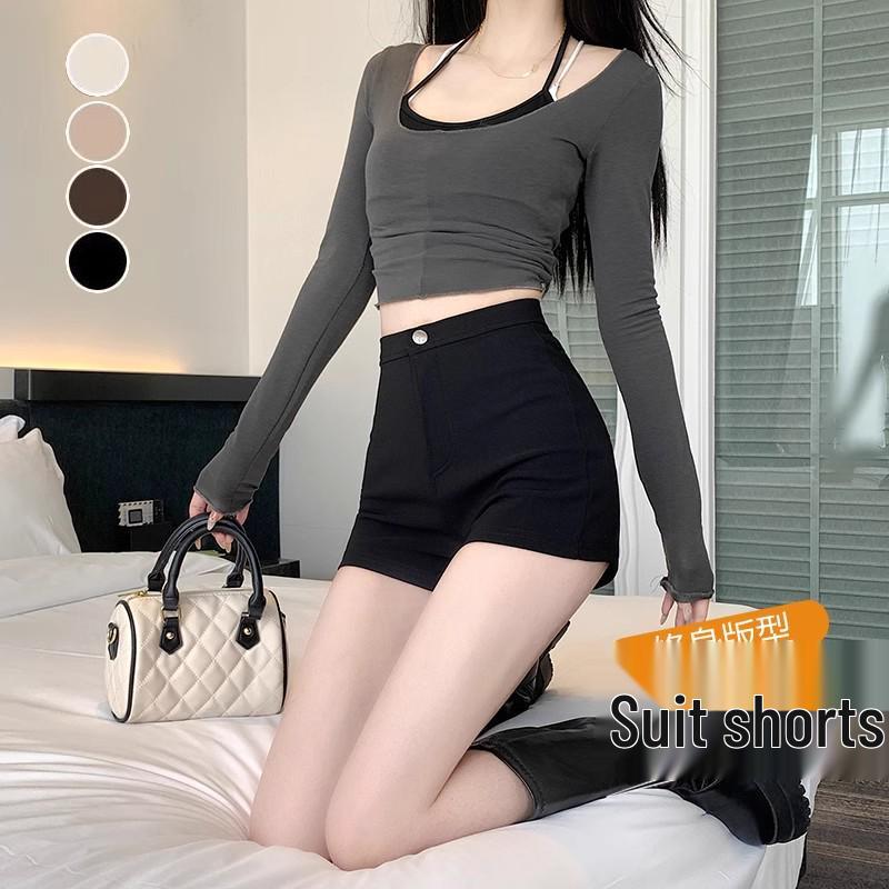 Women's High-Waisted Black Hot Pants - Summer 2024 Versatile Style
