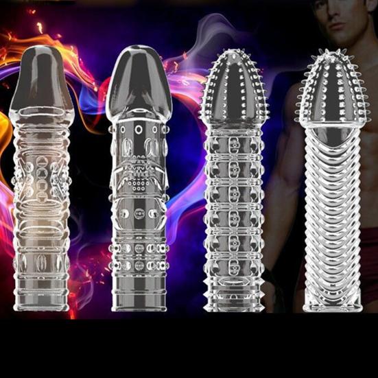 Reusable Clear Penis Extension Sleeve Girth Enhancer Delay Ejaculation Sex Toy