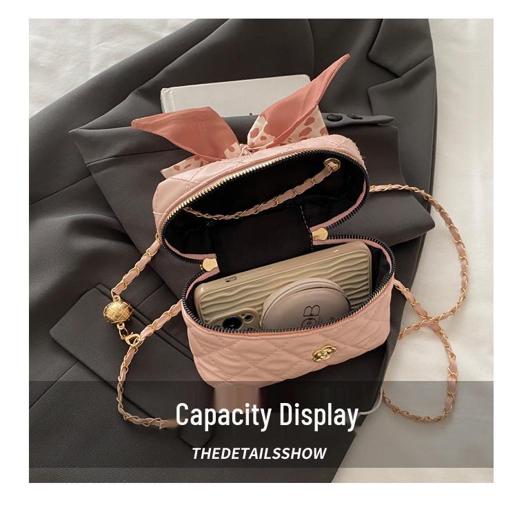 2025 Summer Mini Diamond-Pattern Crossbody Bag with Golden Ball Chain for Women