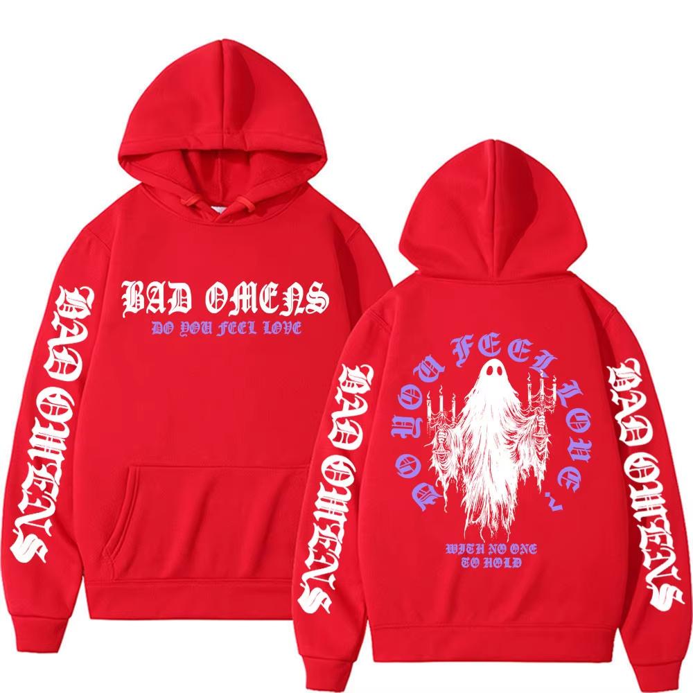 Bad Omens Do You Feel Love Ghost Graphic Hoodie, Men Women Harajuku Aesthetic Casual Long Sleeve Pullover Sweatshirt Tops, Retro Band Art Print