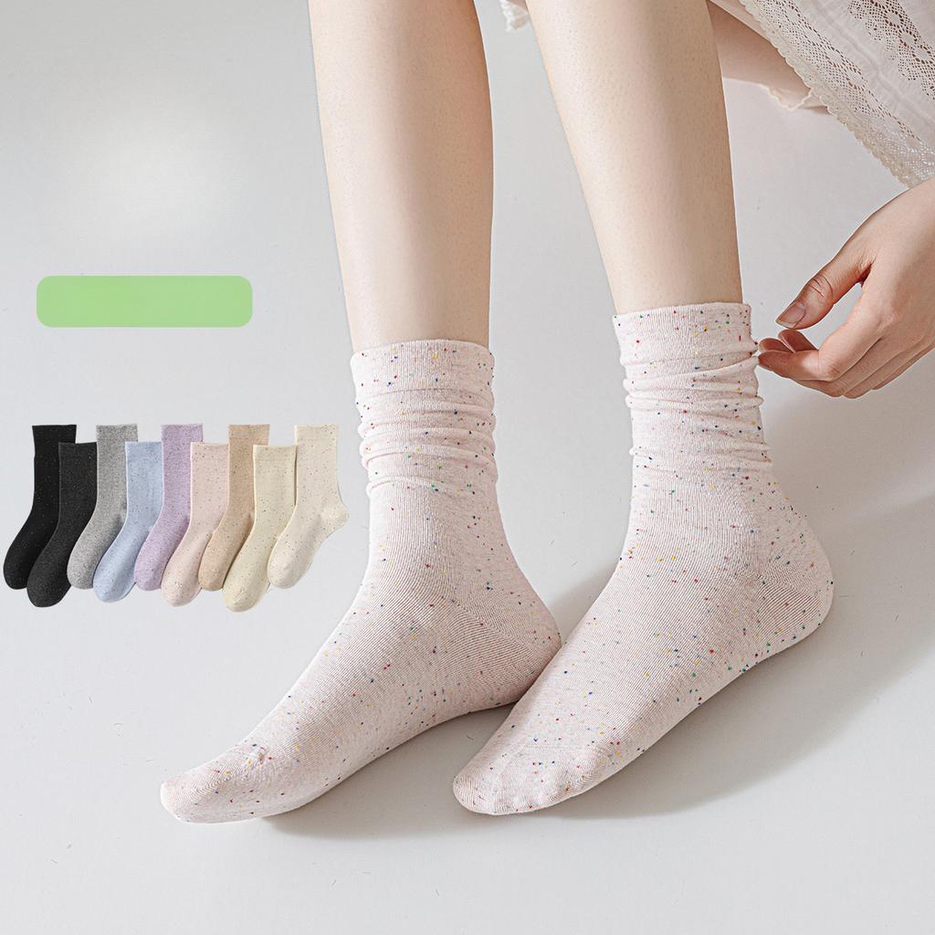 5 Pairs Dot Yarn Socks Candy Coloured Mid-length Boneless Pile Socks Thin Sweat-absorbing Breathable Fashion Cotton Socks