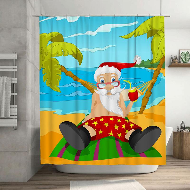 TU Santa Claus Beach Shower Curtain Tropical Christmas Vacation Holiday Bathroom Decor Festive Fun Gift Coastal Vibes Holiday Ho 90x180cm35x71in