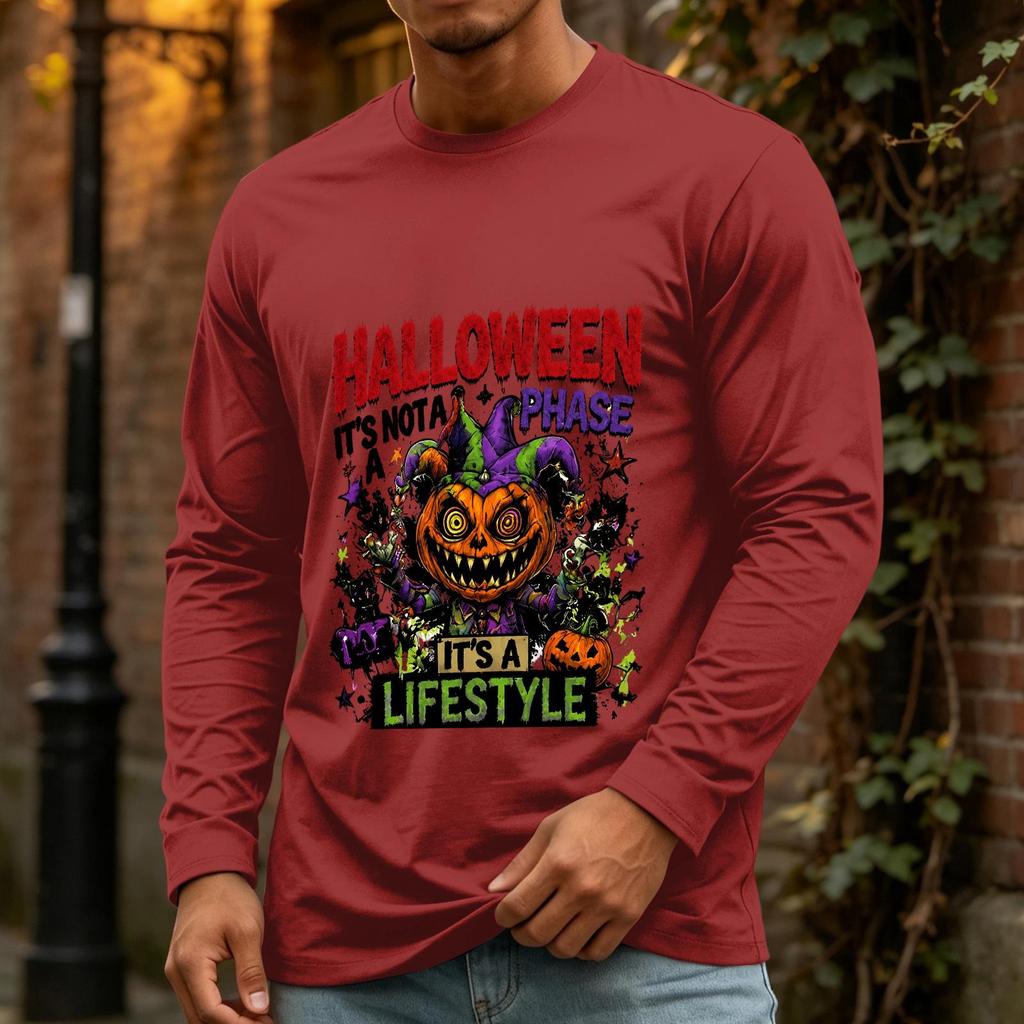 Men's Halloween Long Sleeve Neck Casual T-Shirt for Holiday Party