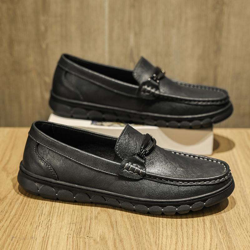 Mens Casual Genuine Leather Shoes Spring Summer Man Driving Flats Soft-Soled Comfy Walking Loafers Slip on Boat Business Shoes