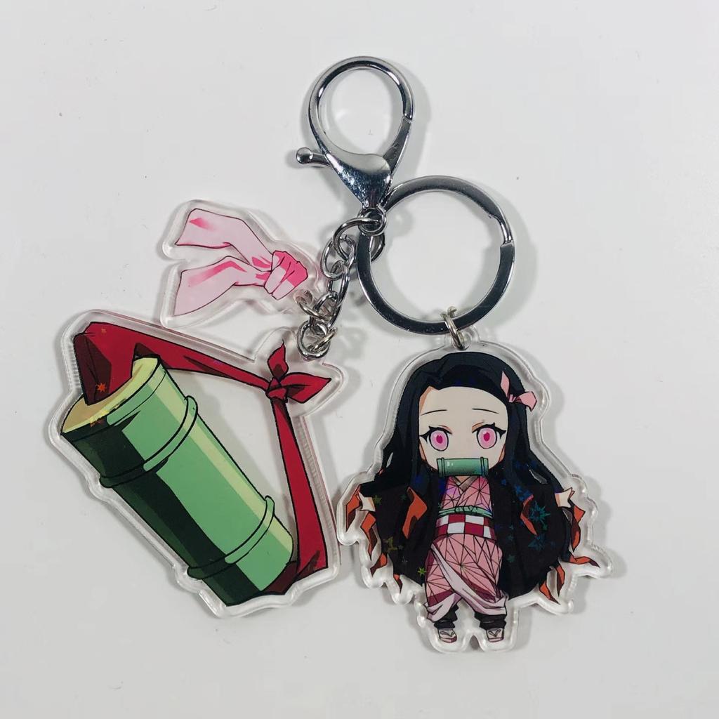 Demon Slayer Keychain Acrylic Charm with Sword Tanjiro Zenitsu Nezuko Anime Cosplay Accessories