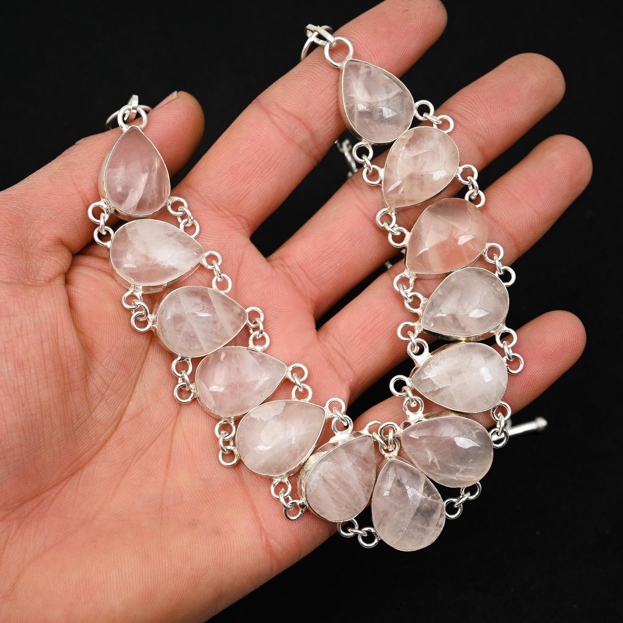 

Ювелирные изделия из стерлингового серебра 925 пробы, розовый кварц, подарочное ожерелье, 18 дюймов, LK-127