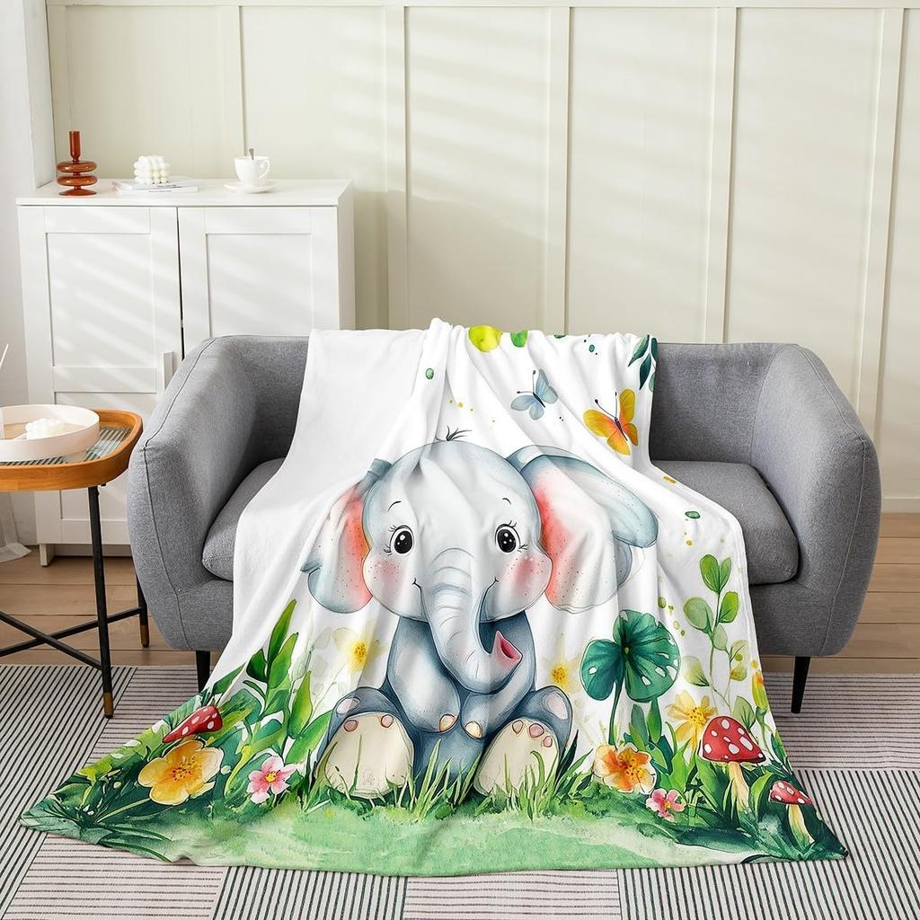 Zoo Animal Flannel Throw Blanket X Jungle Animals Fleece for Couch Bed Tropical Palm Leaves Fuzzy Blanket for Kids Girls Women T