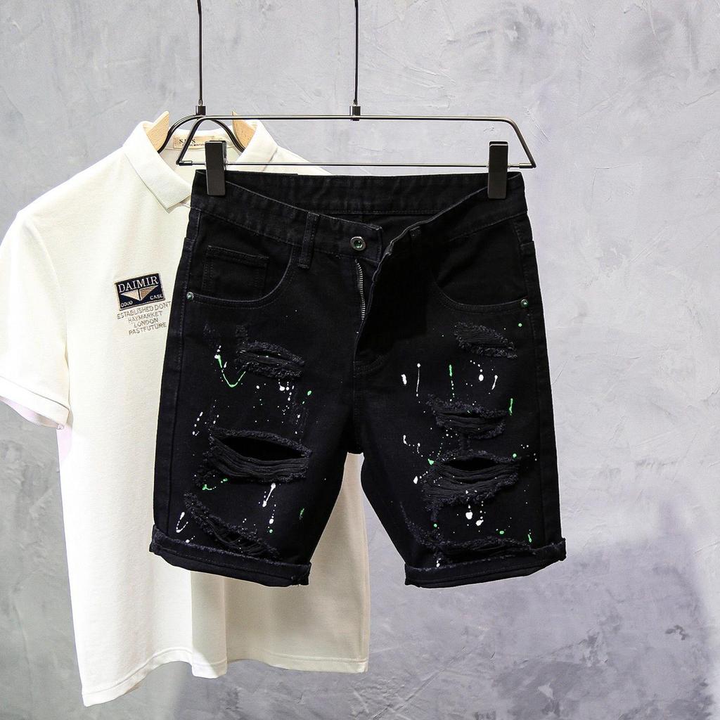 Men's Summer Unique Loose Hip Hop Black Denim Shorts
