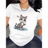 Women Cute Cartoon Cat Graphic T Shirt Summer Casual Short Sleeve Soft Lightweight Comfortable Daily Outdoor Wear Fashion Tops