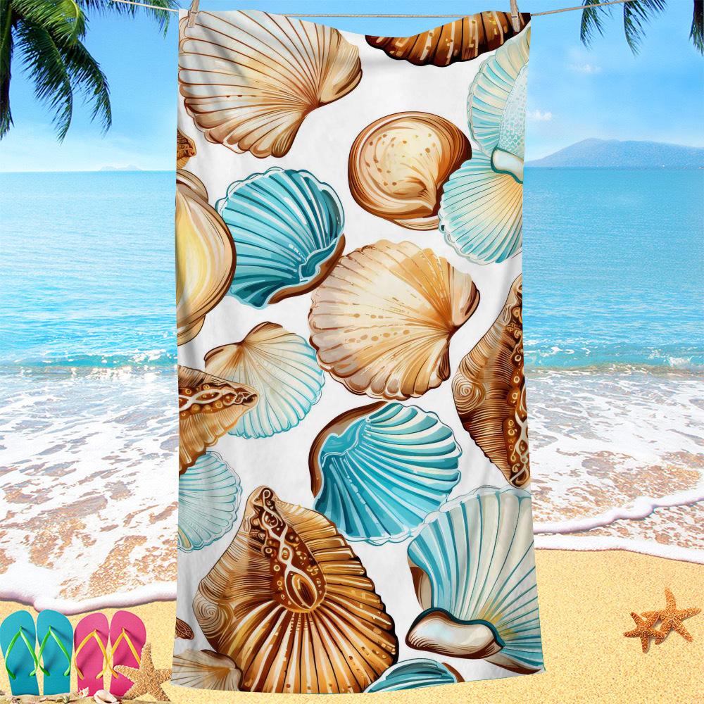 Blue Shell Series Digital-printed Polyester Superfine Fiber Double-sided Fleece Beach Vacation Bath Towel, Beach Towel