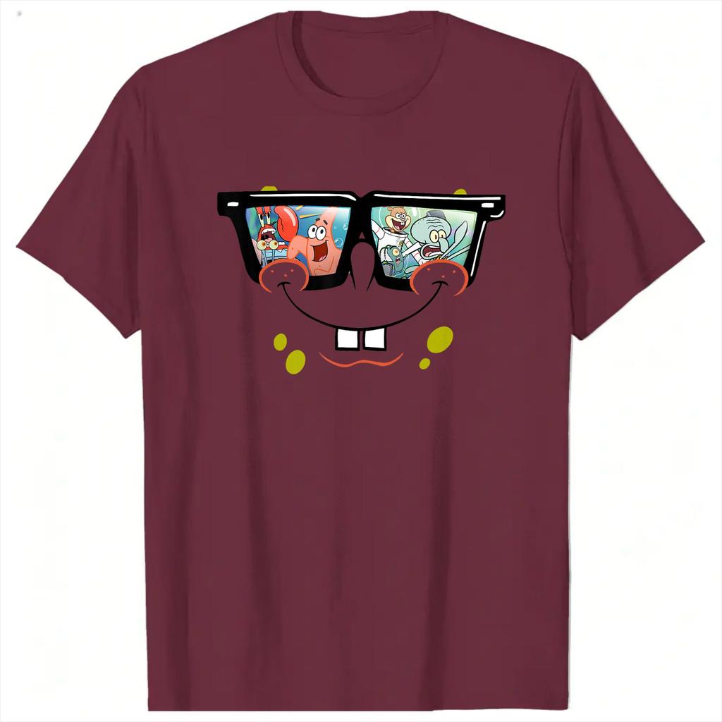 Unisex Spongebobs Sunglasses Reflection TShirts Cotton Top Tees Summer Y2K Funny ShortSleeve Fashion Tshirt Plus Size 5XL 6XL