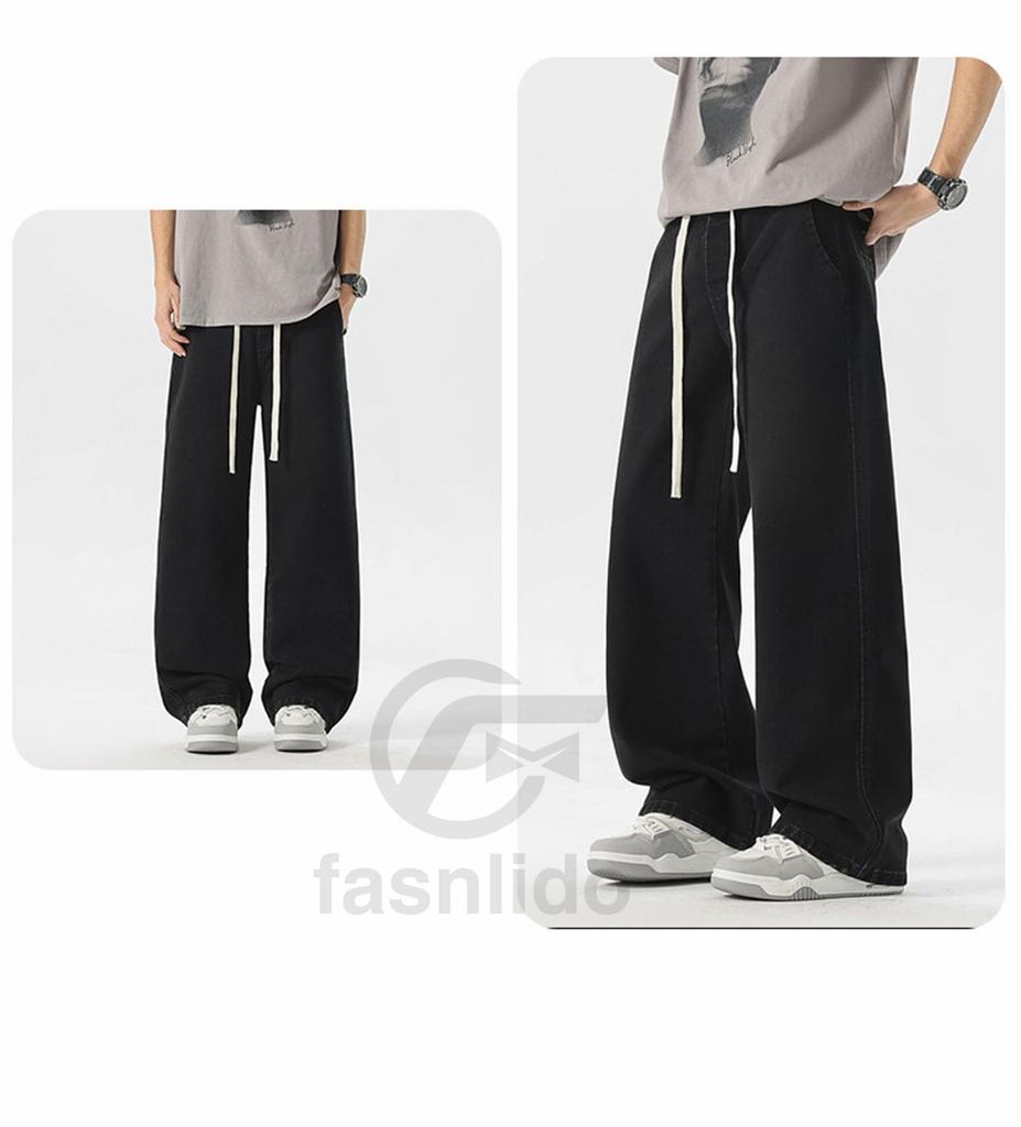 F fasnlido Wide Leg Denim Jeans with Elastic Straight Available in Sizes Men's Waist, Fit, S-3XL (3XL Black)