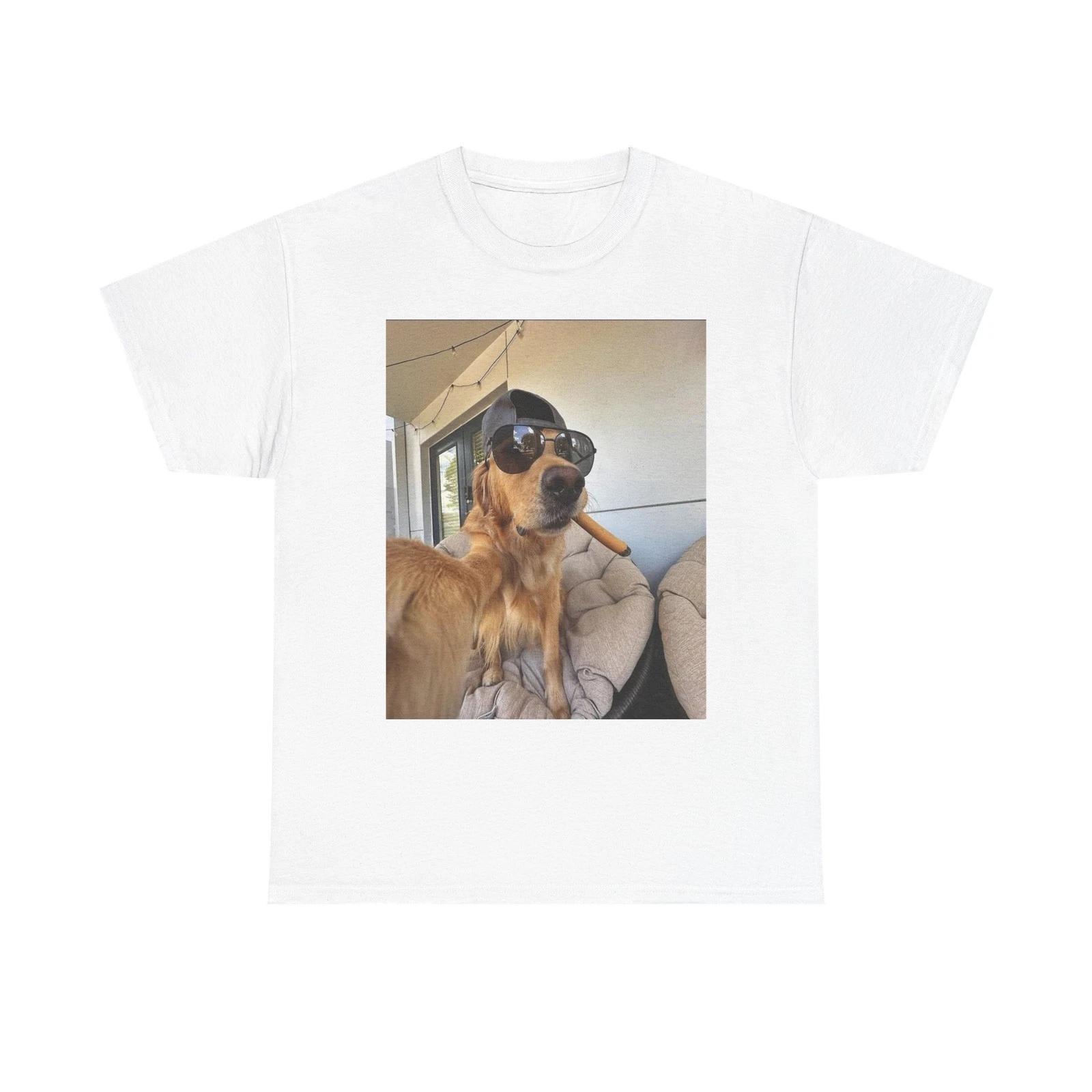 Golden Retriever Cigar Selfie Funny Graphic T-Shirt Unisex Heavy Cotton Tee NEW L