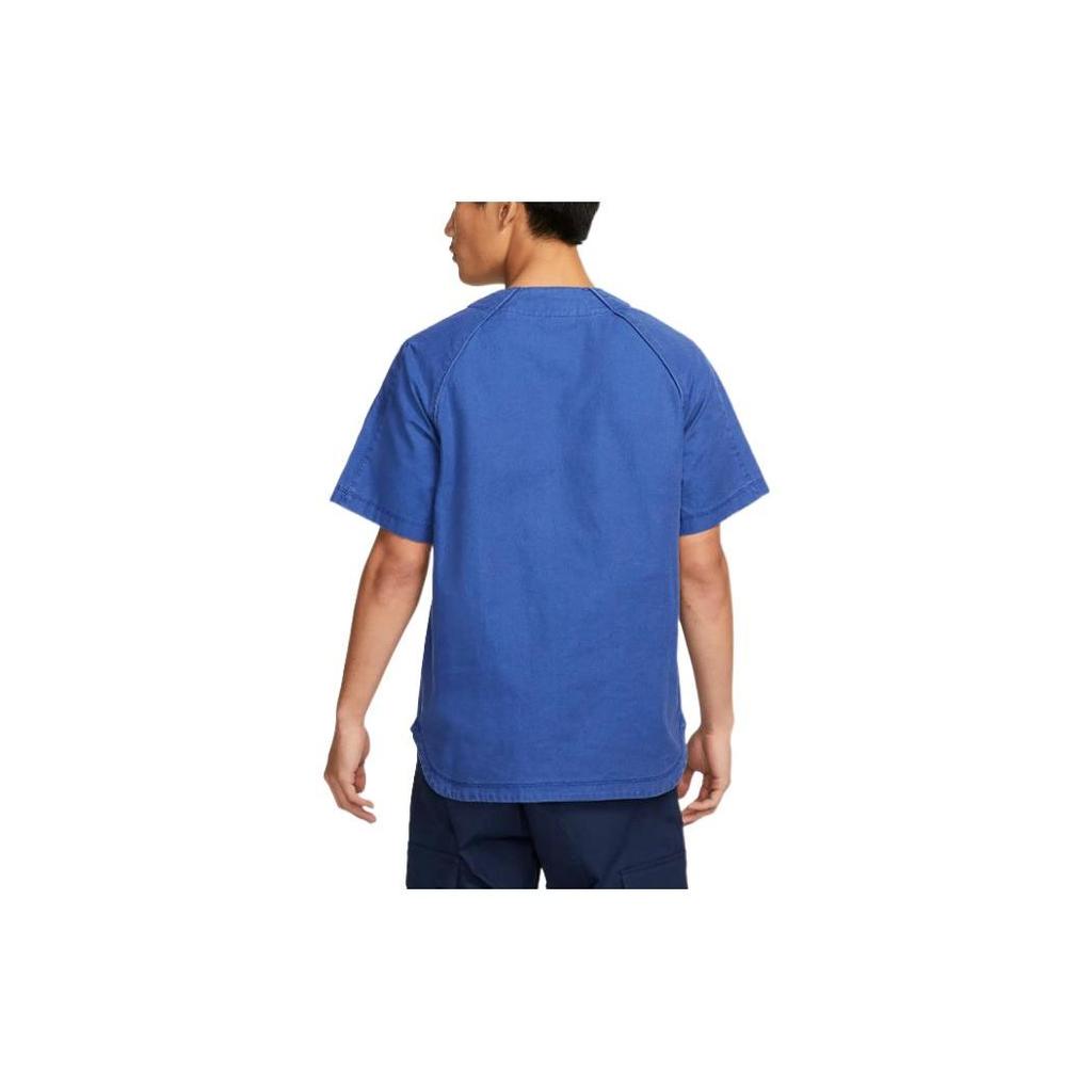 Nike SB Solid Color Single-Breasted Logo Embroidery Slim-Fit Straight-Cut Short-Sleeve Baseball Jacket Unisex Outerwear Blue DQ6283-455