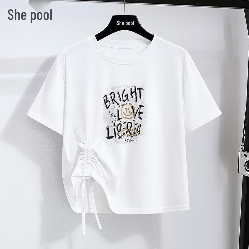 

Women s Letter Print Drop Shoulder Loose Short Sleeve T-Shirt One Size