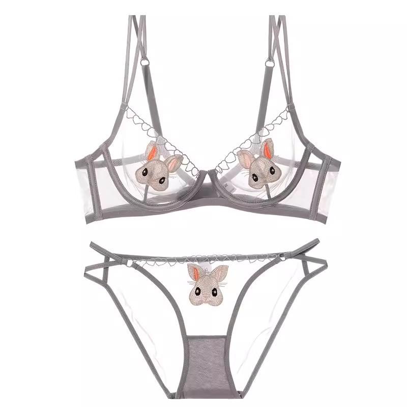 Cross-Border Sexy Bunny Sheer Underwear Set for Women: Slimming, Enhancing Bra for a Pure Desire Look