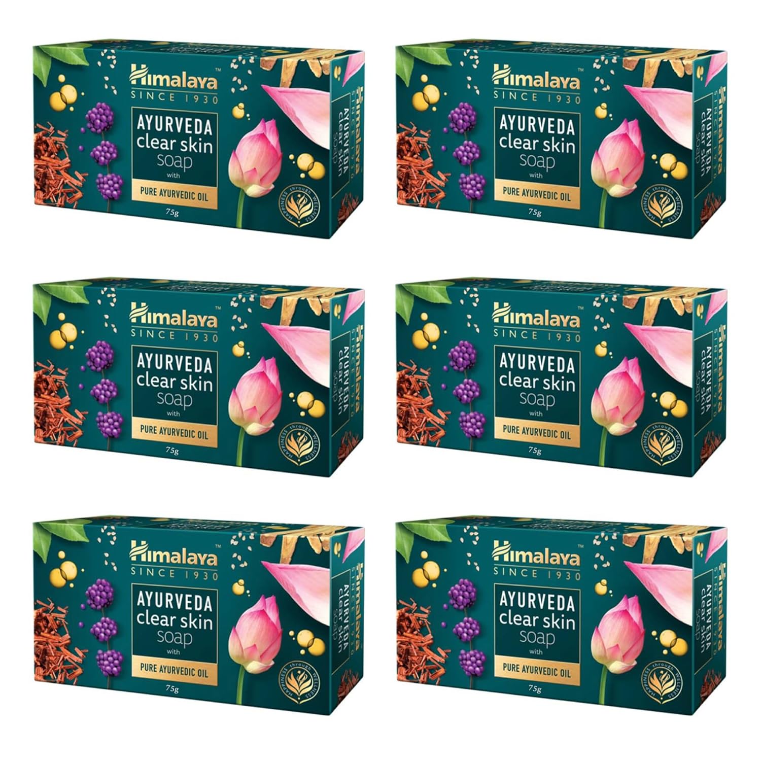 

Himalaya Ayurveda Clear Skin Soap For Men And Women, 125g Each, Pack Of 6, Gentle Brightening Face And Body Bar