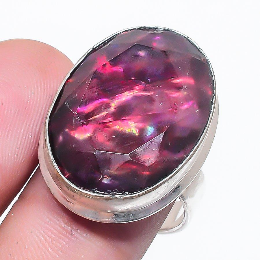 Natural Pink Triplet Opal Gemstone 925 Sterling Silver Jewelry Ring Size 8 O4l95