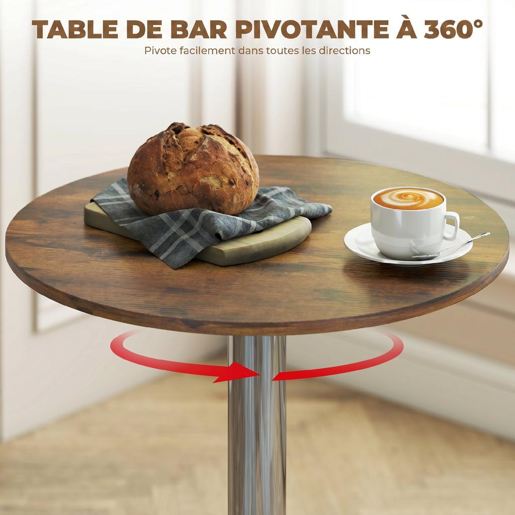 Bar Table Bistro Table, Adjustable Height 67-93 cm, 360 Swivel Top, Brown