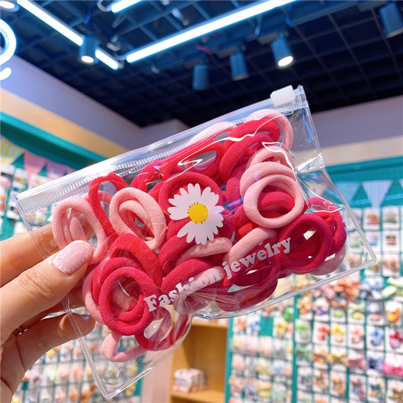 50 Stück Mädchen Buntes Nylon Gummiband Pferdeschwanzhalter Gummi Kopfschmuck Elastische Haarbänder Koreanische Kinder Haarschmuck Ornamente