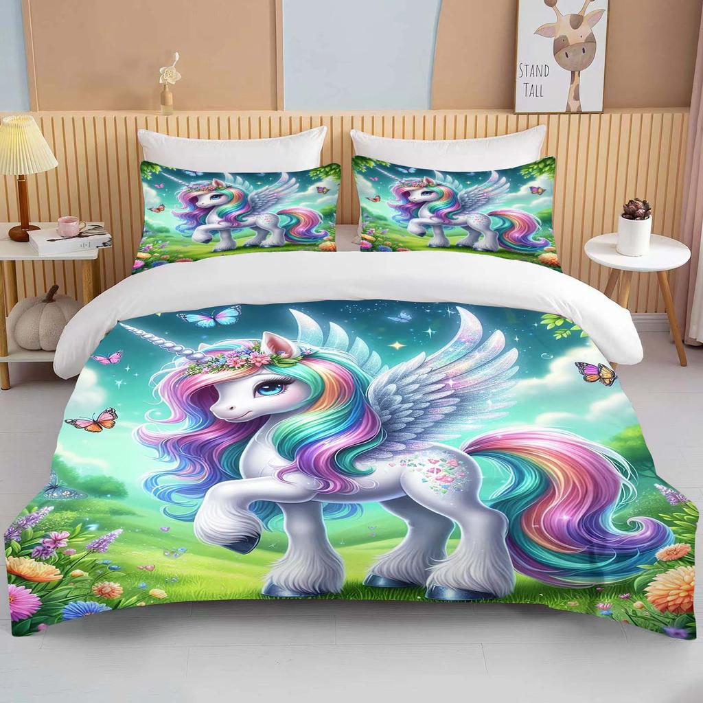 Cute Cartoon Unicorn Print Bedding Set Duvet Cover 1 Duvet Cover 2 Pillowcases Adult and Children Bedding Set Luxury Grils Gift