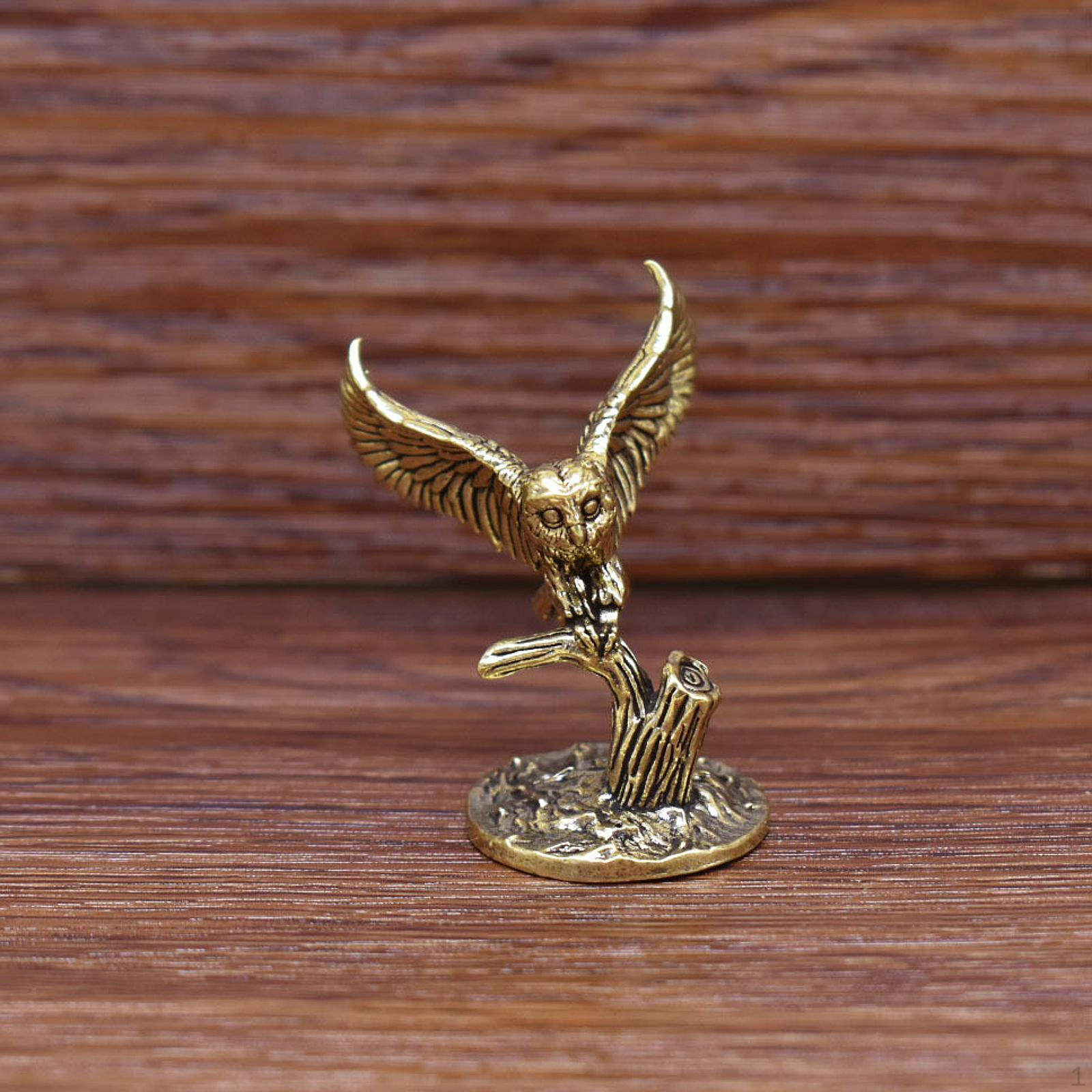 

Brass Owl Statue Good Fortune Lucky Figurine Retro Tea Pet Artware Craft Desktop Ornament Wealth