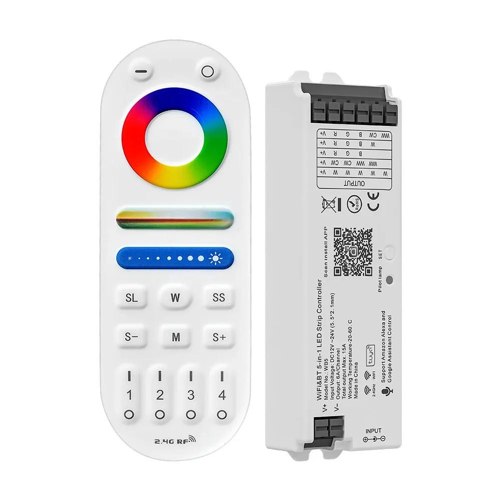 WB5 WiFi 5-in-1 LED-Controller Tuya APP Alexa Google Home Sprachsteuerung RGB RGBW CCT LED-Streifen Dimmer Bluetooth APP RF-Fernbedienung