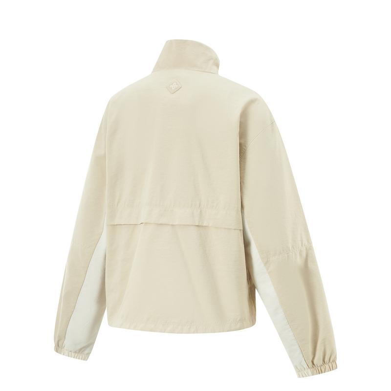 Li-Ning Comfortable Stand Collar Zipper Color Block Simple Fashion Loose Sports Jacket Women Jackets Coastal-Gray AFDV744-2