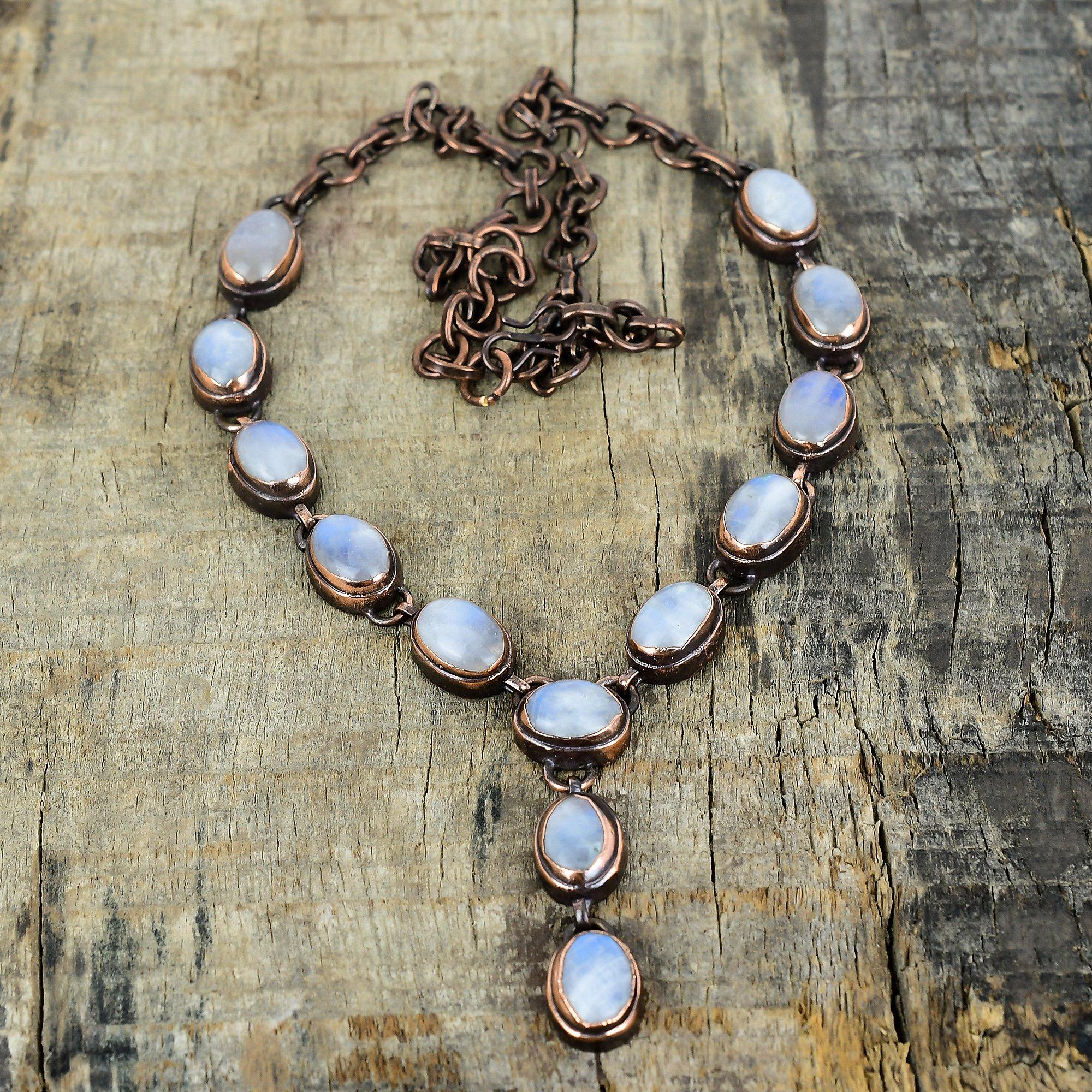 

Ожерелье из радужного лунного камня, ожерелье из электроформованной меди, ожерелье с регулируемой цепочкой, медные украшения, ожерелье из драгоценного камня, ожерелье ручной работы, свадебные подарки Adjustable